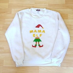 Christmas White Sweatshirt mama Elf Size Medium